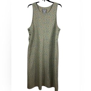 Retro Grunge Sleeveless Maxi Dress in Olive Geeen with Pink Floral
